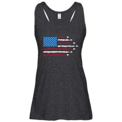 Patriotic Red White Blue Usa Flag Fighter Jets 4th Of July Ladies Essential Flowy Tank