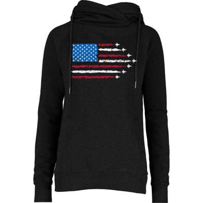 Patriotic Red White Blue Usa Flag Fighter Jets 4th Of July Womens Funnel Neck Pullover Hood