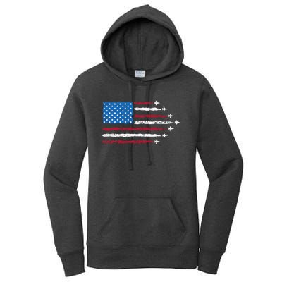 Patriotic Red White Blue Usa Flag Fighter Jets 4th Of July Women's Pullover Hoodie