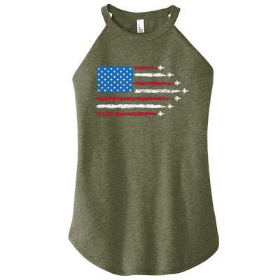 Patriotic Red White Blue Usa Flag Fighter Jets 4th Of July Women's Perfect Tri Rocker Tank