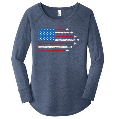 Patriotic Red White Blue Usa Flag Fighter Jets 4th Of July Women's Perfect Tri Tunic Long Sleeve Shirt