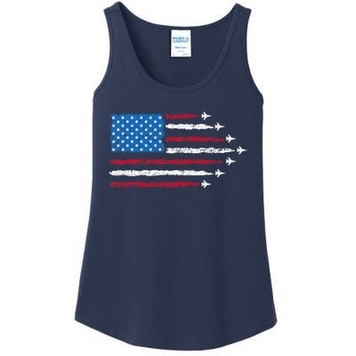 Patriotic Red White Blue Usa Flag Fighter Jets 4th Of July Ladies Essential Tank