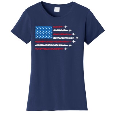 Patriotic Red White Blue Usa Flag Fighter Jets 4th Of July Women's T-Shirt