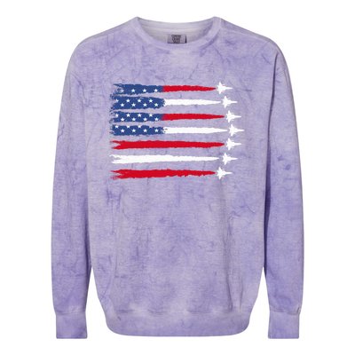 Patriotic Red White Blue Usa Flag Fighter Jets 4th Of July Colorblast Crewneck Sweatshirt