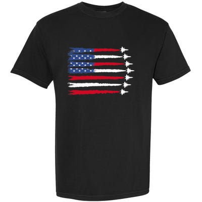 Patriotic Red White Blue Usa Flag Fighter Jets 4th Of July Garment-Dyed Heavyweight T-Shirt