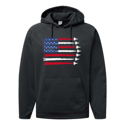 Patriotic Red White Blue Usa Flag Fighter Jets 4th Of July Performance Fleece Hoodie