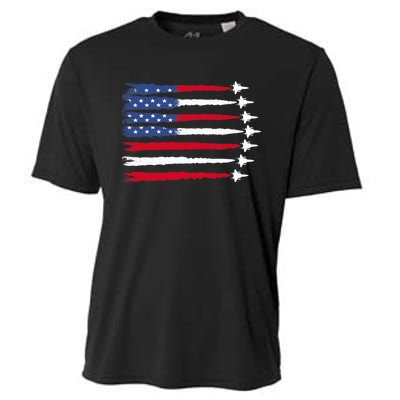 Patriotic Red White Blue Usa Flag Fighter Jets 4th Of July Cooling Performance Crew T-Shirt