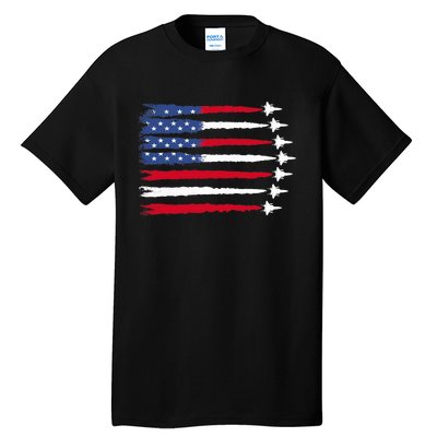 Patriotic Red White Blue Usa Flag Fighter Jets 4th Of July Tall T-Shirt