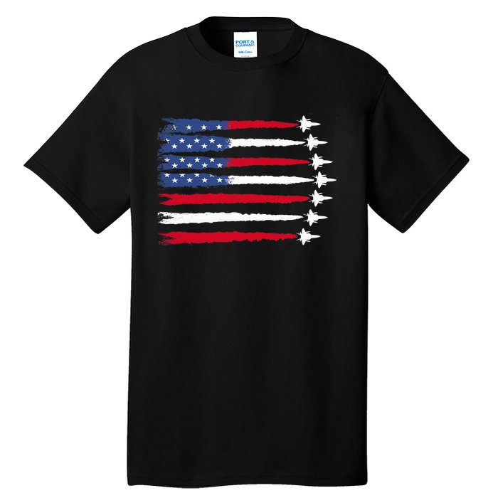 Patriotic Red White Blue Usa Flag Fighter Jets 4th Of July Tall T-Shirt