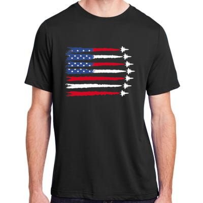 Patriotic Red White Blue Usa Flag Fighter Jets 4th Of July Adult ChromaSoft Performance T-Shirt