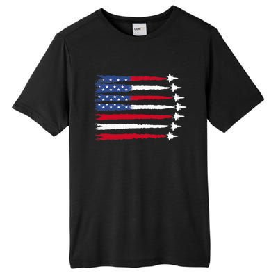 Patriotic Red White Blue Usa Flag Fighter Jets 4th Of July Tall Fusion ChromaSoft Performance T-Shirt