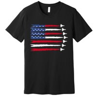 Patriotic Red White Blue Usa Flag Fighter Jets 4th Of July Premium T-Shirt