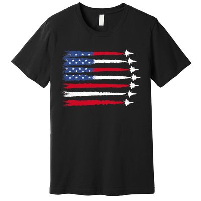 Patriotic Red White Blue Usa Flag Fighter Jets 4th Of July Premium T-Shirt