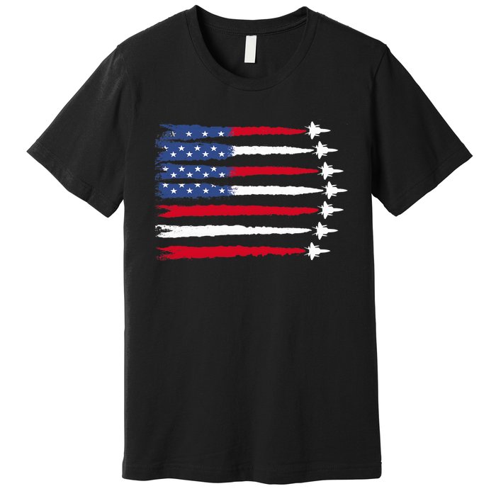 Patriotic Red White Blue Usa Flag Fighter Jets 4th Of July Premium T-Shirt