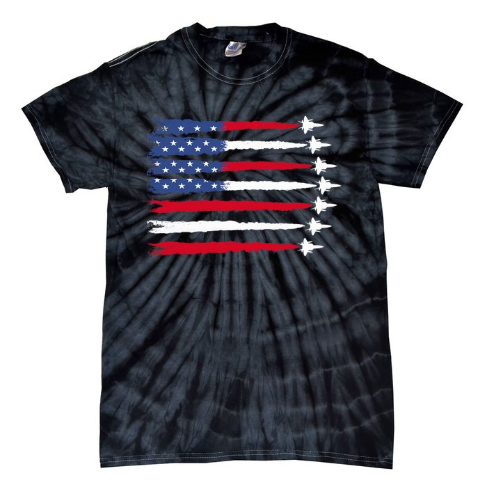 Patriotic Red White Blue Usa Flag Fighter Jets 4th Of July Tie-Dye T-Shirt