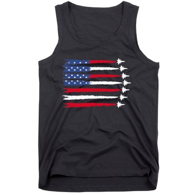 Patriotic Red White Blue Usa Flag Fighter Jets 4th Of July Tank Top