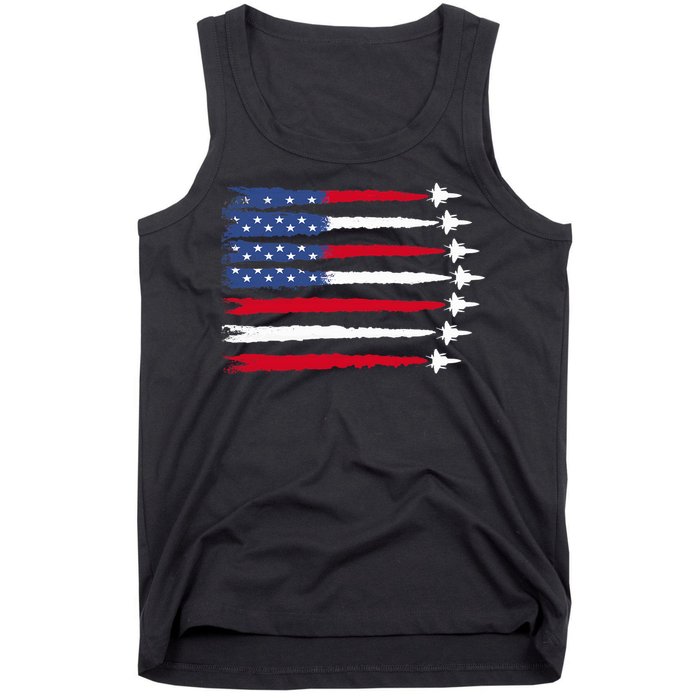 Patriotic Red White Blue Usa Flag Fighter Jets 4th Of July Tank Top