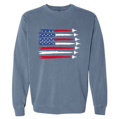 Patriotic Red White Blue Usa Flag Fighter Jets 4th Of July Garment-Dyed Sweatshirt