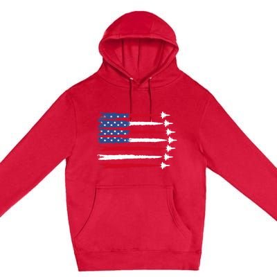 Patriotic Red White Blue Usa Flag Fighter Jets 4th Of July Premium Pullover Hoodie