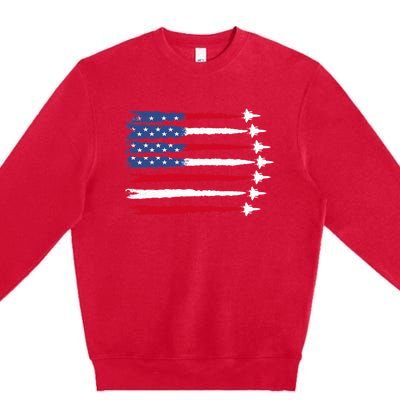 Patriotic Red White Blue Usa Flag Fighter Jets 4th Of July Premium Crewneck Sweatshirt