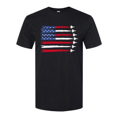 Patriotic Red White Blue Usa Flag Fighter Jets 4th Of July Softstyle CVC T-Shirt