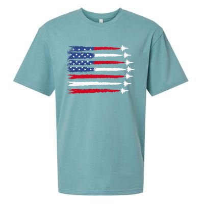 Patriotic Red White Blue Usa Flag Fighter Jets 4th Of July Sueded Cloud Jersey T-Shirt