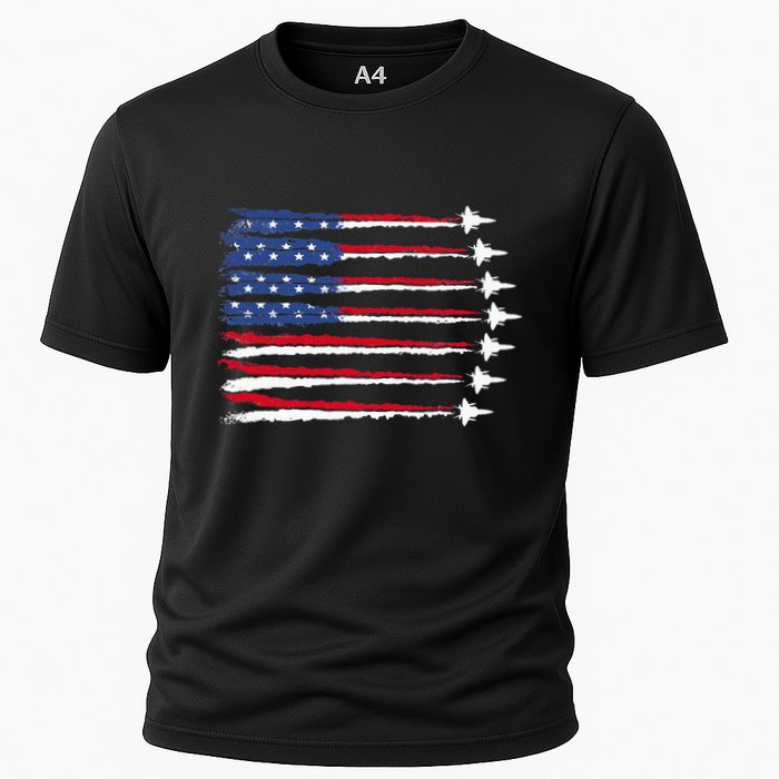 Patriotic Red White Blue Usa Flag Fighter Jets Veterans Day Cooling Performance Crew T-Shirt