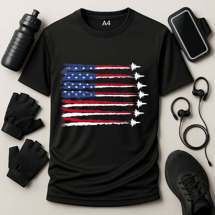 Patriotic Red White Blue Usa Flag Fighter Jets Veterans Day Cooling Performance Crew T-Shirt