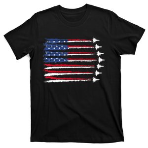 Patriotic Red White Blue Usa Flag Fighter Jets Veterans Day T-Shirt