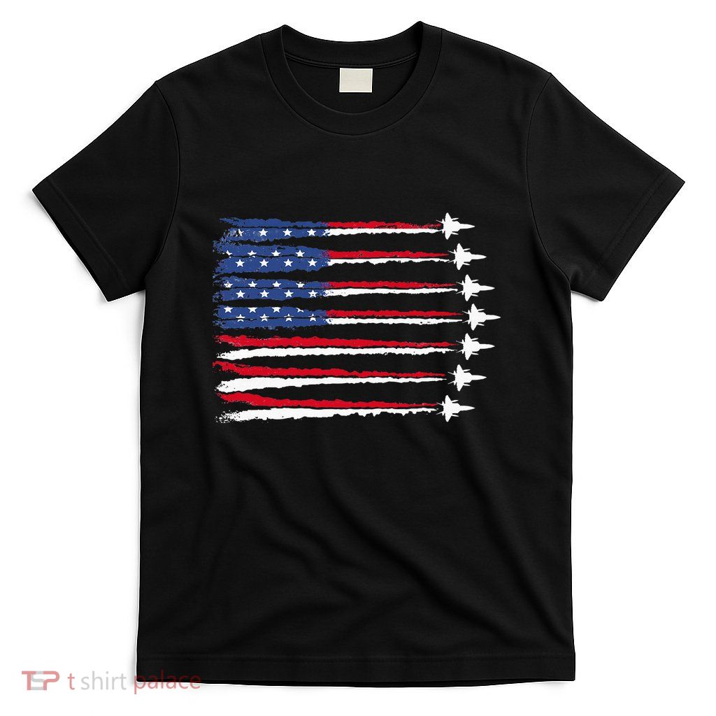 Patriotic Red White Blue Usa Flag Fighter Jets Veterans Day T-Shirt