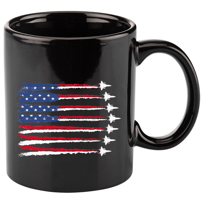 Patriotic Red White Blue Usa Flag Fighter Jets Veterans Day 11oz C Handle Ceramic Mug