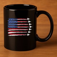 Patriotic Red White Blue Usa Flag Fighter Jets Veterans Day 11oz C Handle Ceramic Mug
