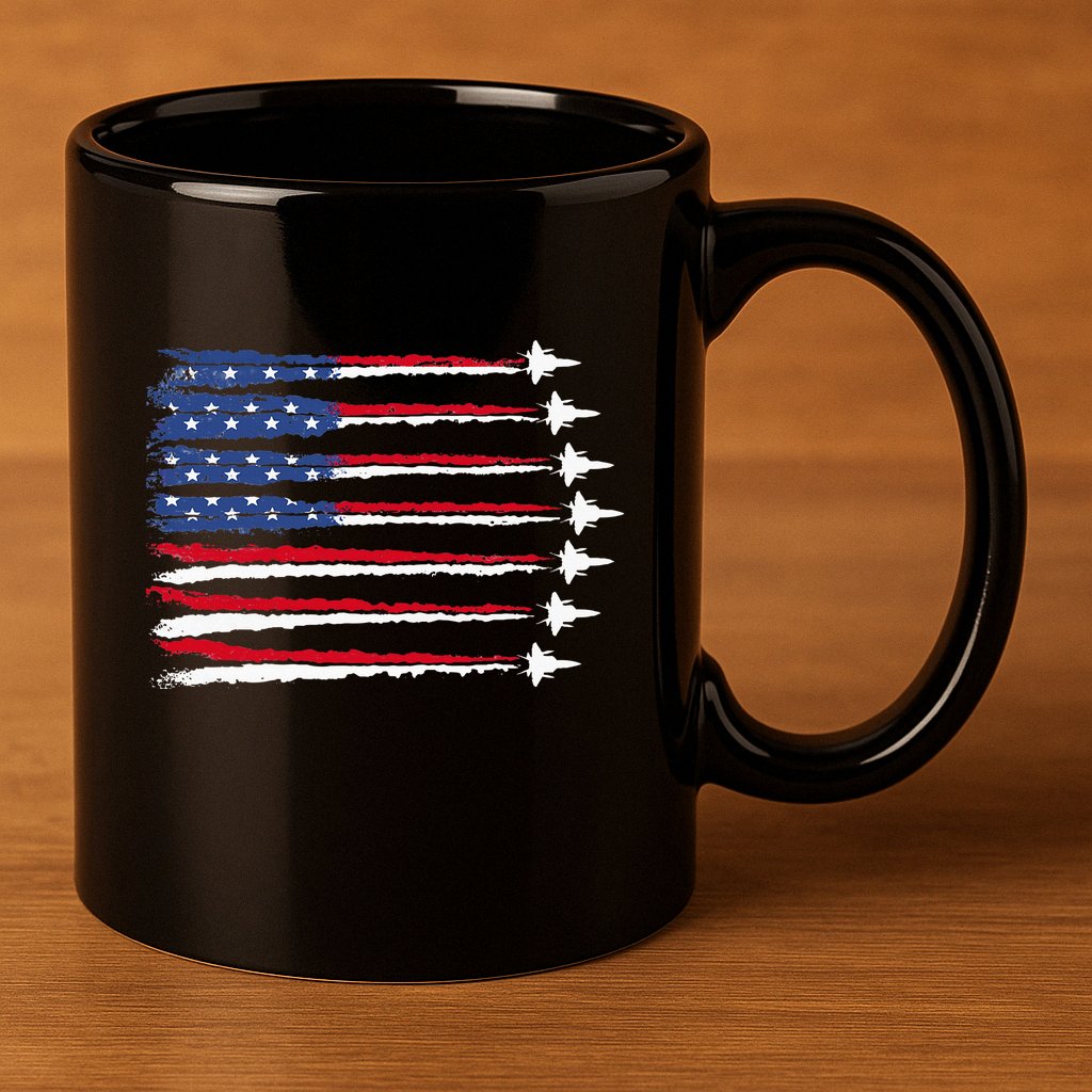 Patriotic Red White Blue Usa Flag Fighter Jets Veterans Day 11oz C Handle Ceramic Mug