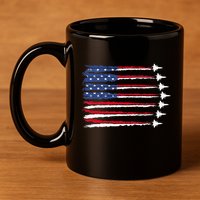 Patriotic Red White Blue Usa Flag Fighter Jets Veterans Day 11oz C Handle Ceramic Mug