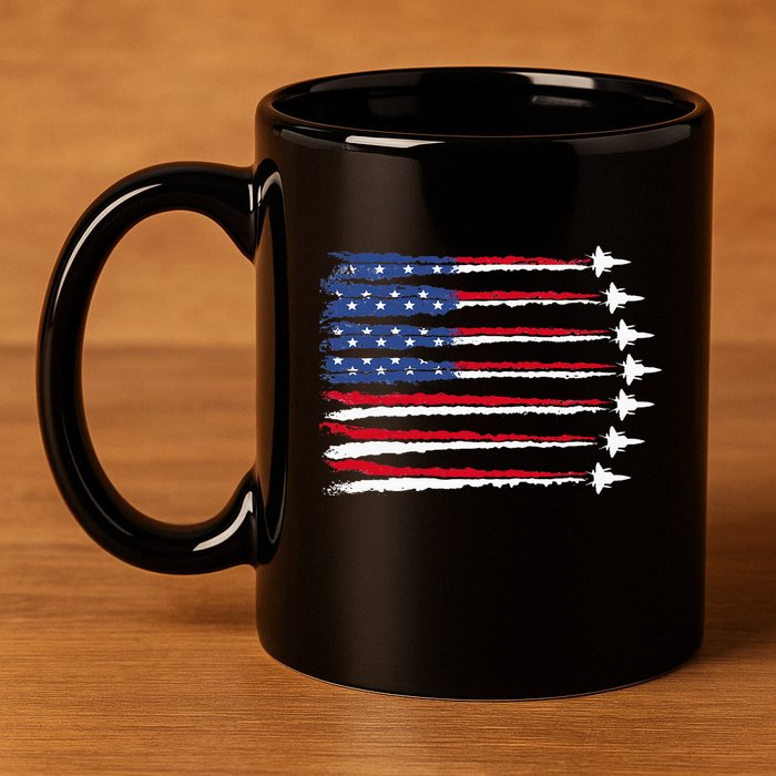 Patriotic Red White Blue Usa Flag Fighter Jets Veterans Day 11oz C Handle Ceramic Mug