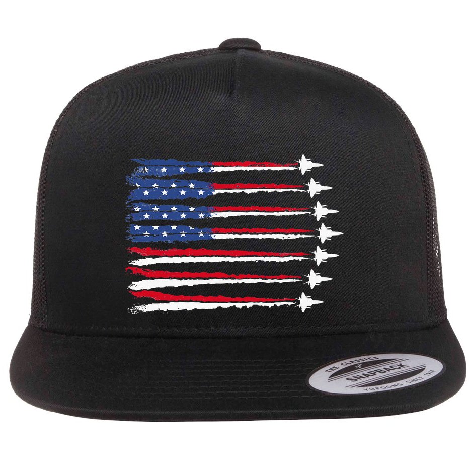 Patriotic Red White Blue Usa Flag Fighter Jets Veterans Day Flat Bill Trucker Hat