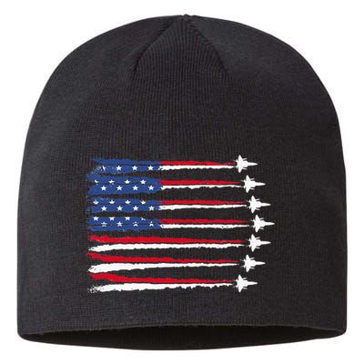 Patriotic Red White Blue Usa Flag Fighter Jets Veterans Day Sustainable Beanie