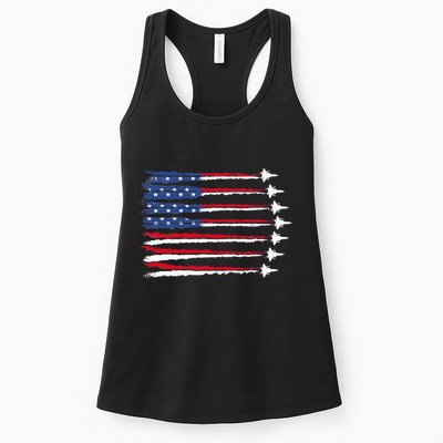 Patriotic Red White Blue Usa Flag Fighter Jets Veterans Day Womens Tank Top