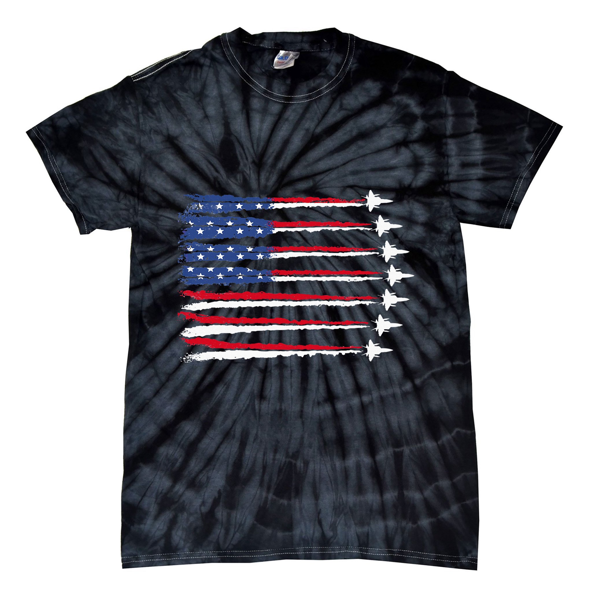 Patriotic Red White Blue Usa Flag Fighter Jets Veterans Day Tie-Dye T-Shirt