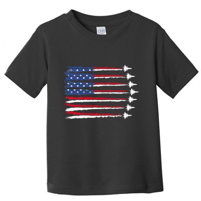 Patriotic Red White Blue Usa Flag Fighter Jets Veterans Day Toddler T-Shirt