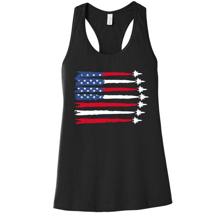 Patriotic Red White Blue Usa Flag Fighter Jets 4th Of July Women's Racerback Tank