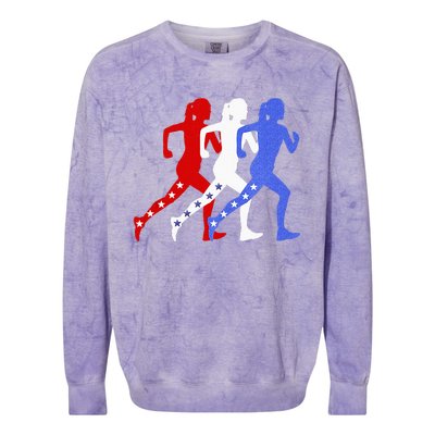 Patriotic Red White & Blue Stars Running Women N Runner Colorblast Crewneck Sweatshirt