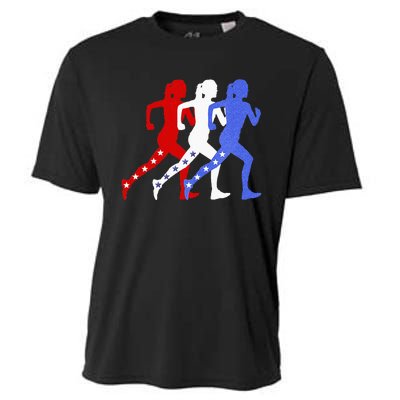 Patriotic Red White & Blue Stars Running Women N Runner Cooling Performance Crew T-Shirt