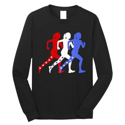 Patriotic Red White & Blue Stars Running Women N Runner Long Sleeve Shirt