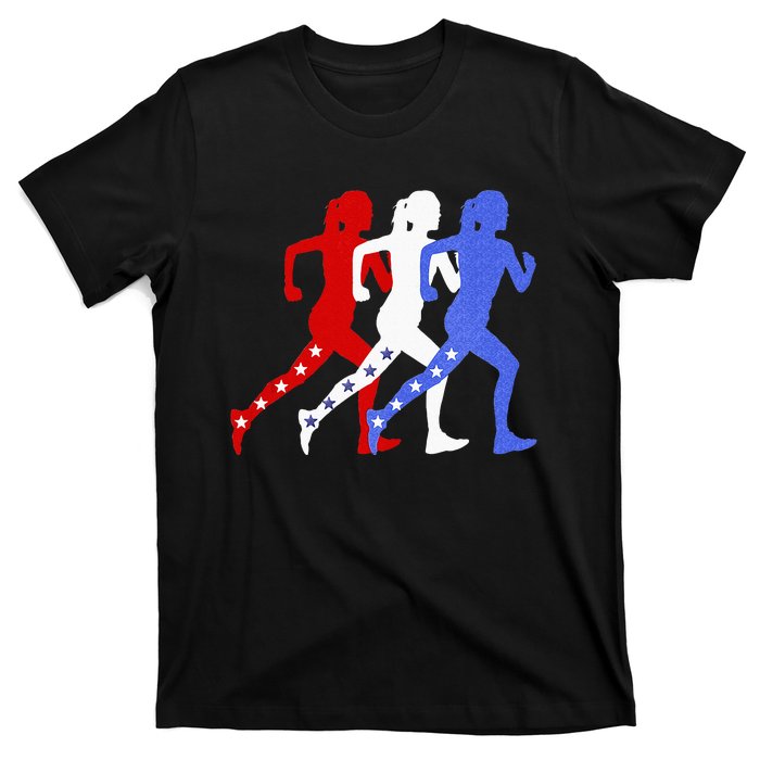 Patriotic Red White & Blue Stars Running Women N Runner T-Shirt