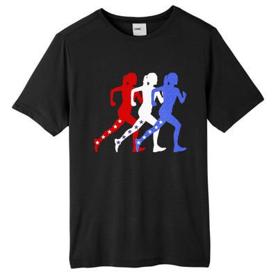 Patriotic Red White & Blue Stars Running Women N Runner Tall Fusion ChromaSoft Performance T-Shirt