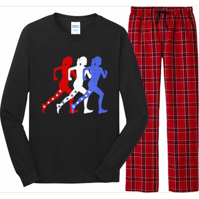 Patriotic Red White & Blue Stars Running Women N Runner Long Sleeve Pajama Set