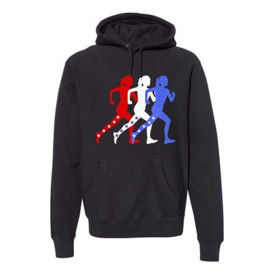 Patriotic Red White & Blue Stars Running Women N Runner Premium Hoodie