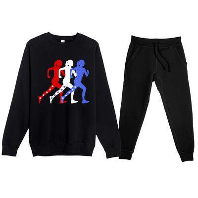 Patriotic Red White & Blue Stars Running Women N Runner Premium Crewneck Sweatsuit Set