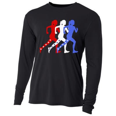 Patriotic Red White & Blue Stars Running Women N Runner Cooling Performance Long Sleeve Crew